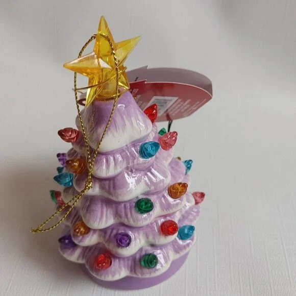 Mr. Christmas 5" Nostalgic Ceramic Lit Tree Ornament, Lavender Christmas - Picture 3 of 6